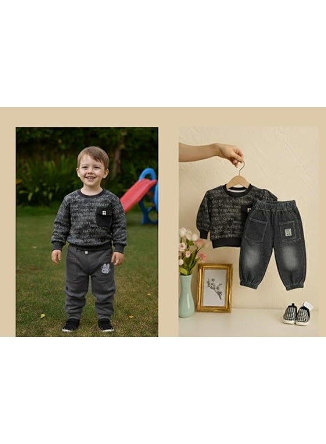 MINIIMODZ MINII MODZ Lucky Mistar Denim Set for Boys – Casual & Partywear Ethnic Dress Set, Boys T-Shirt & Pant - Image 5
